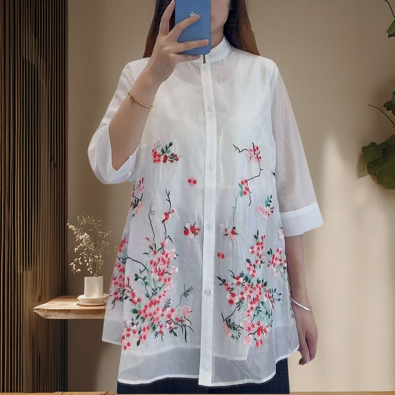 Embroidery Men Shirt - High Quality Chinese Style Stand Collar