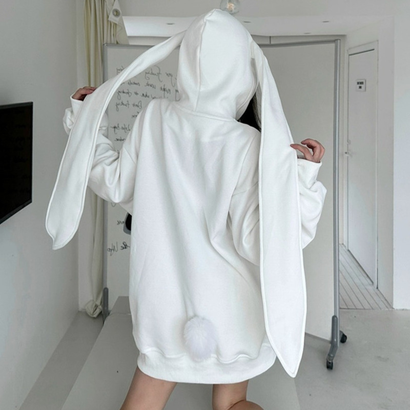 Embroidery Zip Up Hoodie - 2025 Autumn Kawaii Bunny Big Extra