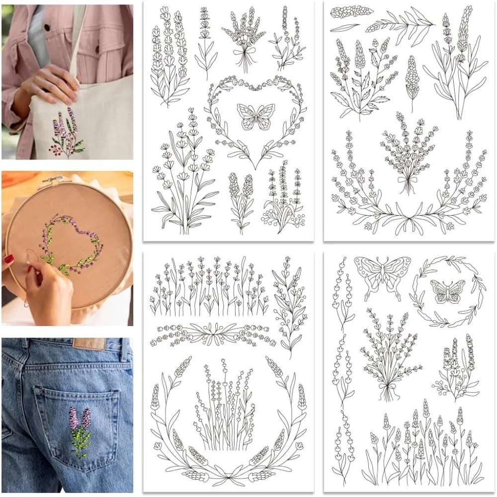 Water Soluble Stabilizer - 4 Sheets Lavender Flower Butterfly Water