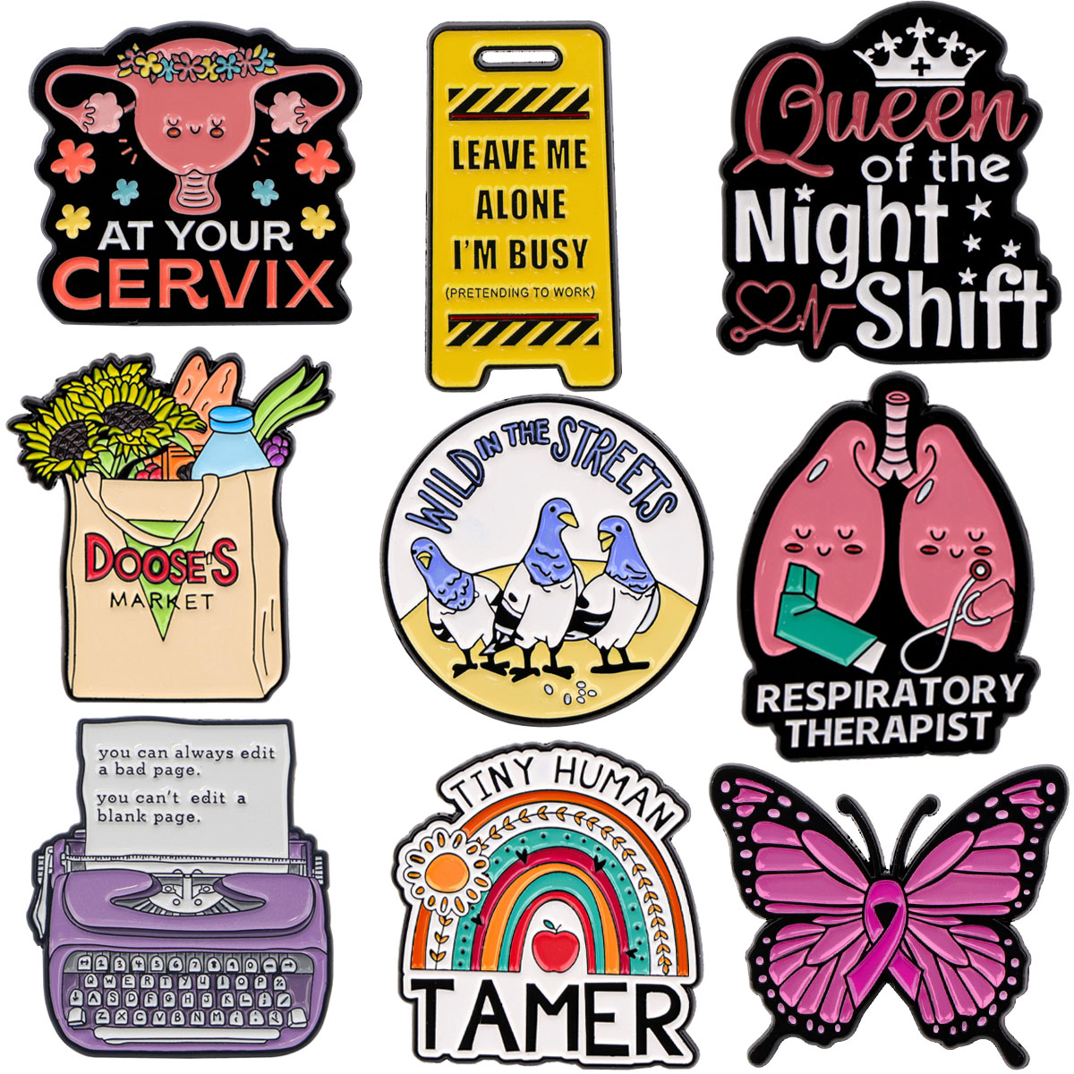 Embroidery Illustration - Doctor Nurse Enamel Pin Uterus Badges