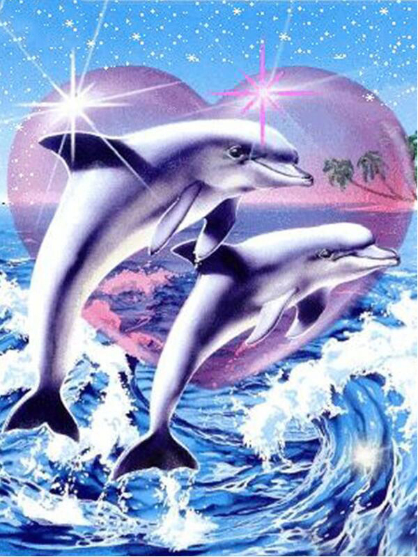 Embroidery Stitches - Frameless, Diamond Painting Dolphin Full Square