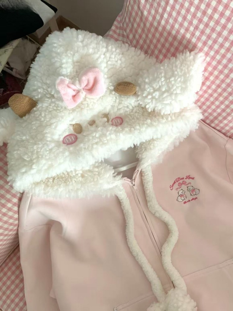 Embroidery Zip Up Hoodie - Autumn Kawaii Sweet Long Sleeve Loose