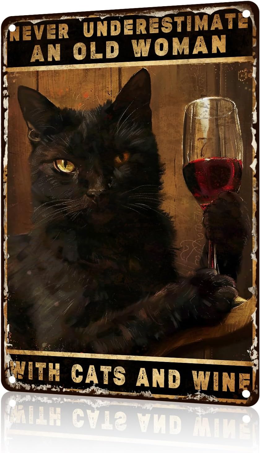 Embroidery Water - Black Cat Metal Tin Sign -