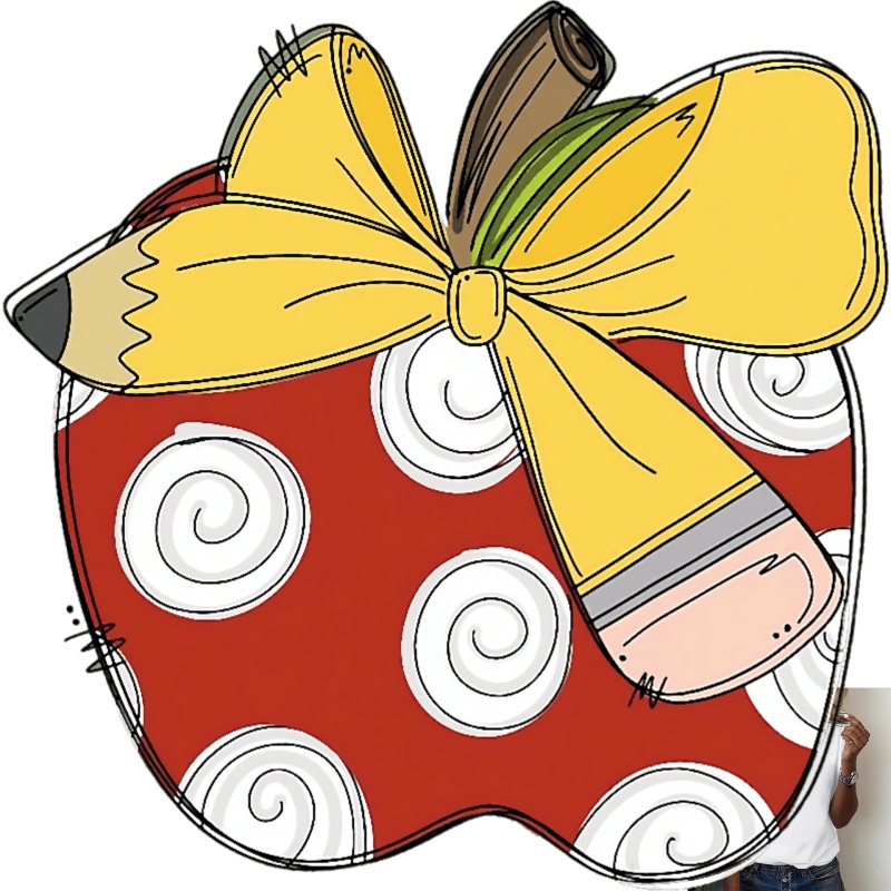 Transfer Pen Ink - Cartoon Apple with Bow & Pencil