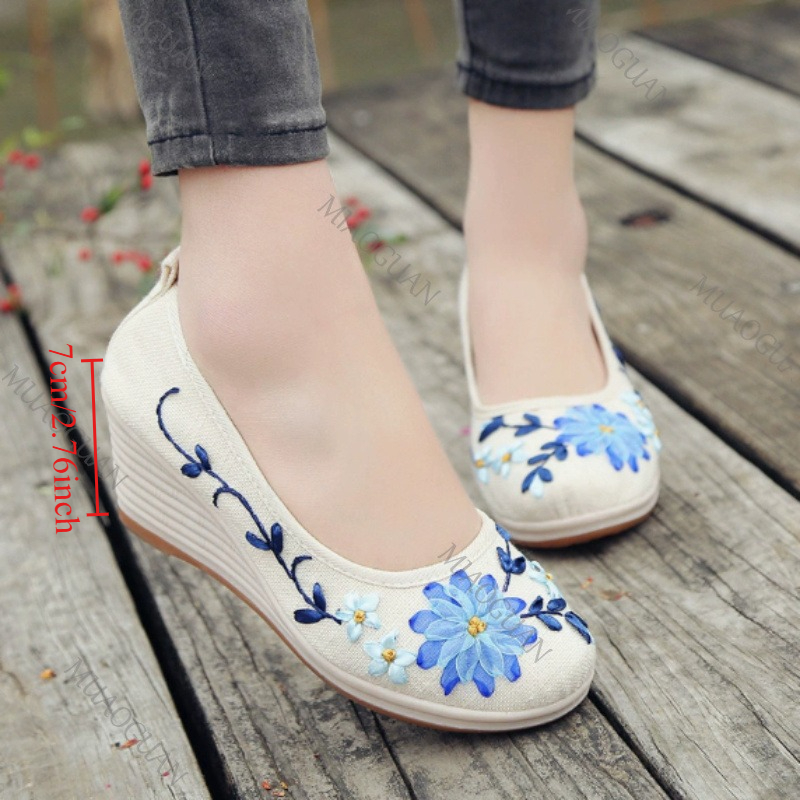 Embroidery Shoes - Embroidered Women Comfort Wedge Platform Shoes