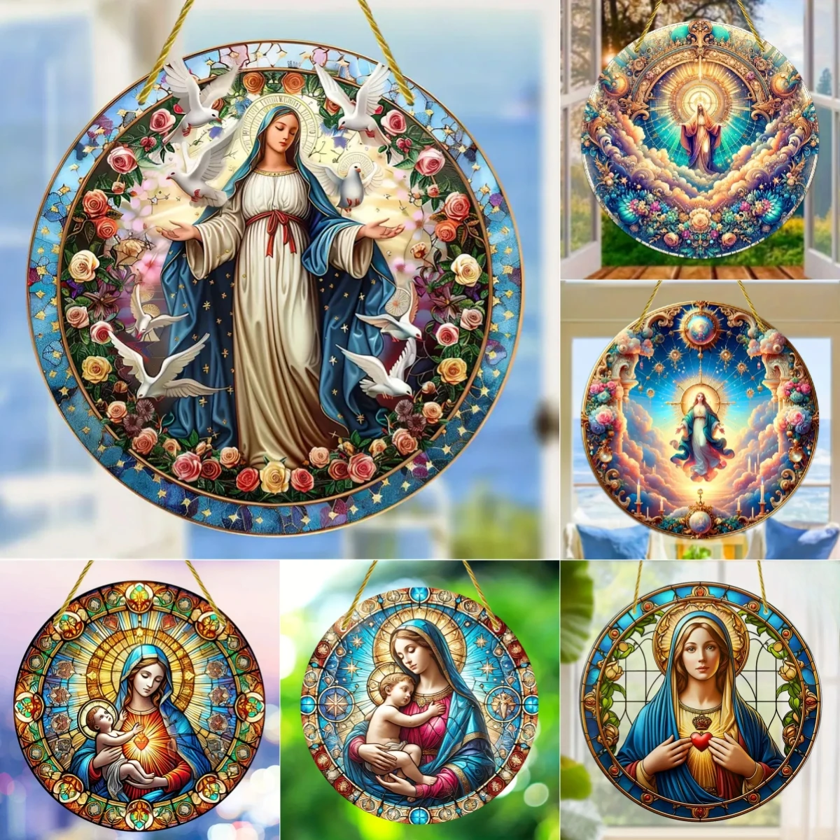 Embroidery Water - Christian Religion Mary Suncatcher,Translucent Stained Window