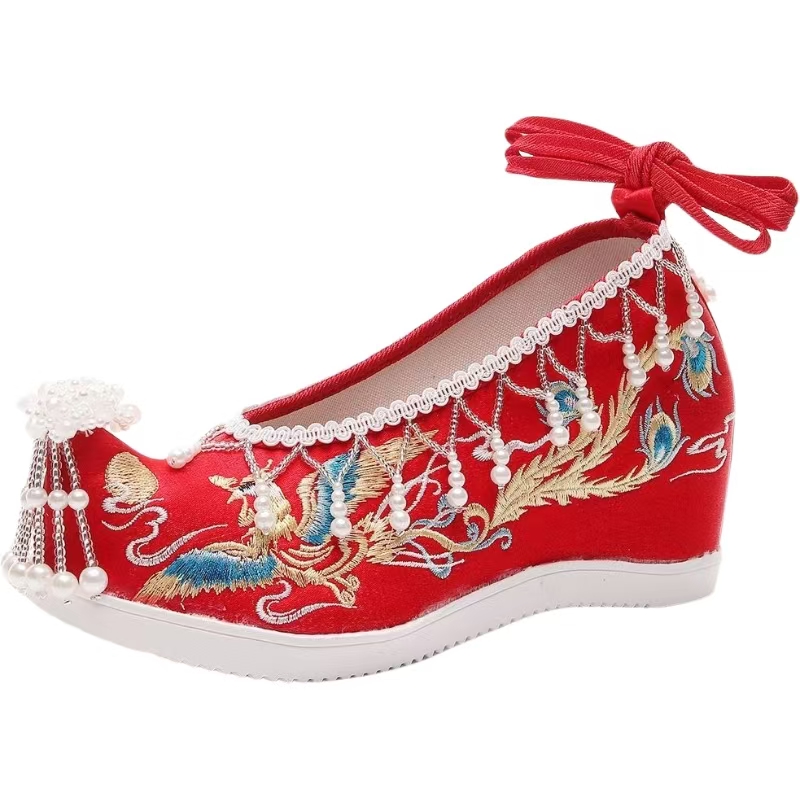 Embroidery Style - Women New Red Embroidered Wedding Shoes