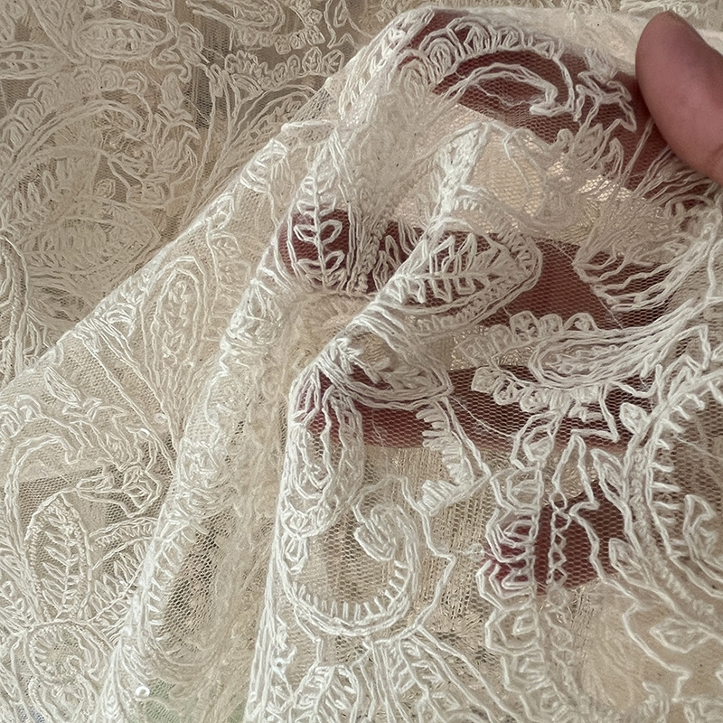 Embroidery Web - Sequins Floral Mesh Cotton Embroidered Lace