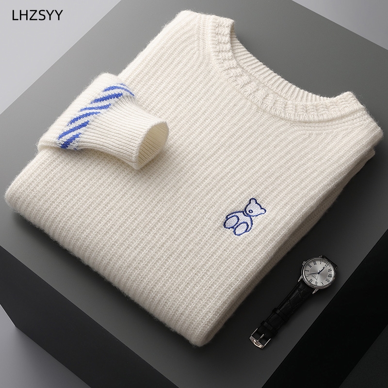 Embroidery Men Shirt - LHZSYY 100%Pure Wool Sweater Men's Embroidered