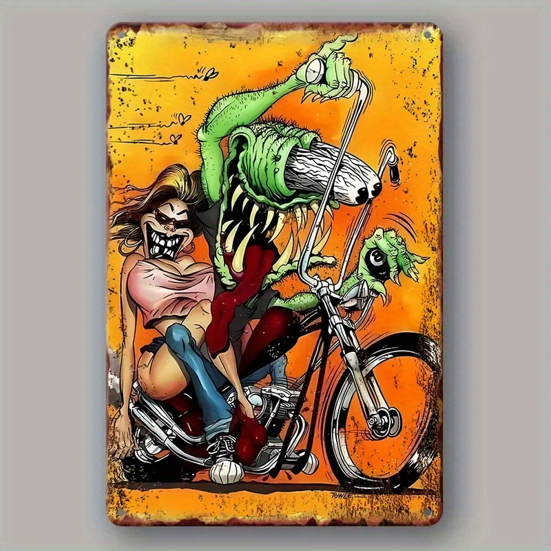 Embroidery Water - Vintage Rat Riding Motorcycle Metal Sign