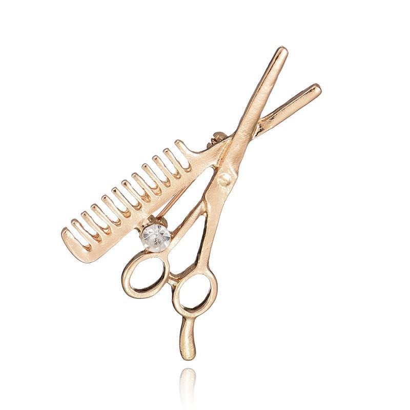 Embroidery Eyebrow - 2Pcs Crystal Comb Scissors Brooch Hat