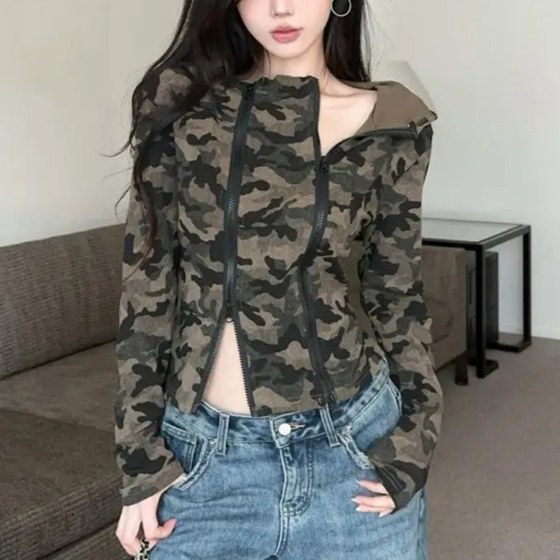 Women Camo Zip-up Hoodie Cropp - Embroidery Zip Up Hoodie 评论和价格