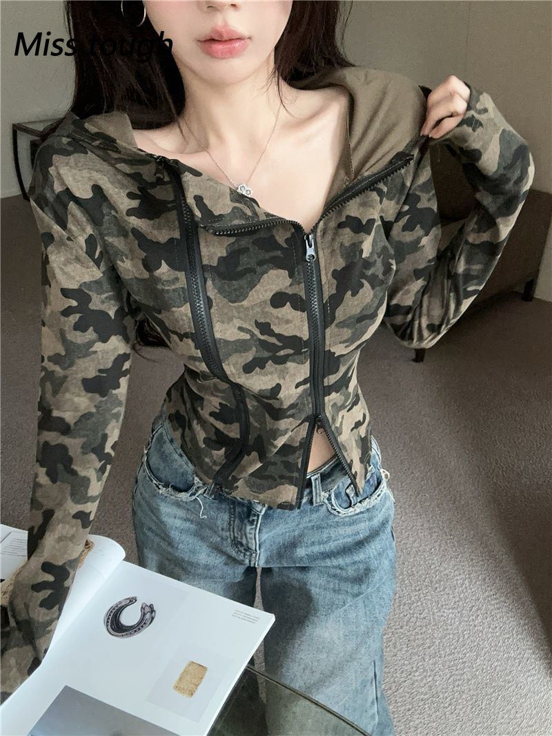 Women Camo Zip-up Hoodie Cropp - Embroidery Zip Up Hoodie 评论和价格