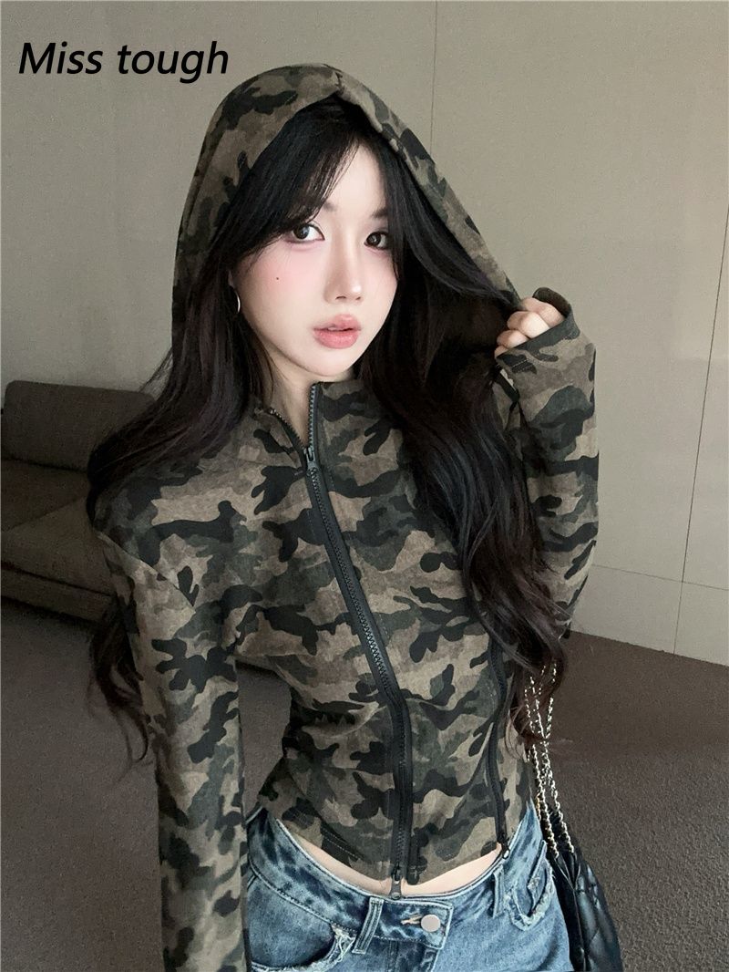 Women Camo Zip-up Hoodie Cropp - Embroidery Zip Up Hoodie 评论和价格