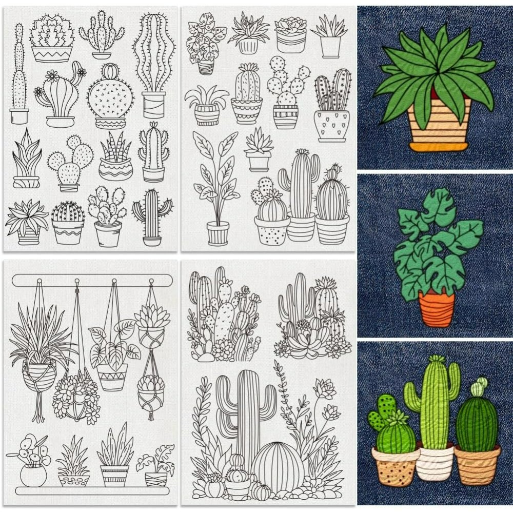30Pcs Bonsai Cactus Embroidery - Water Soluble Stabilizer 评论和价格