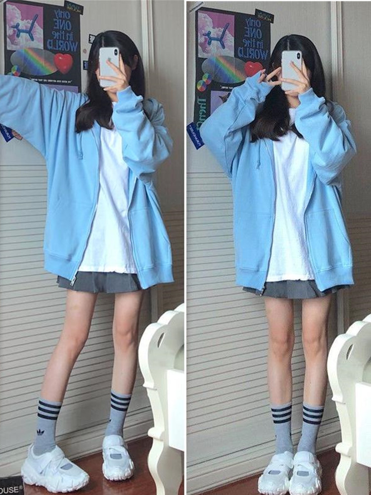 Oversized Hooded Sweatshirts K - Embroidery Zip Up Hoodie 评论和价格