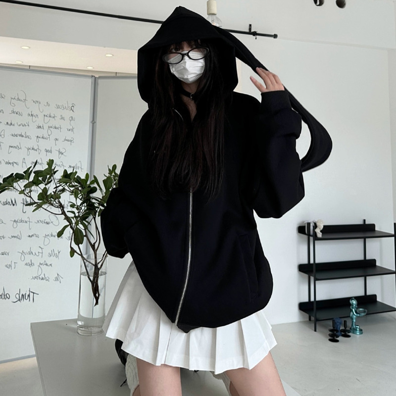 2025 Autumn Kawaii Bunny Big E - Embroidery Zip Up Hoodie 评论和价格