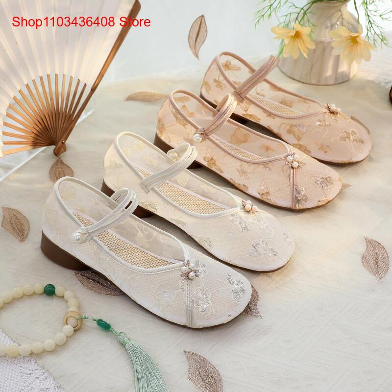 New Mesh Low Heels with Cheong - Embroidery Style 评论和价格