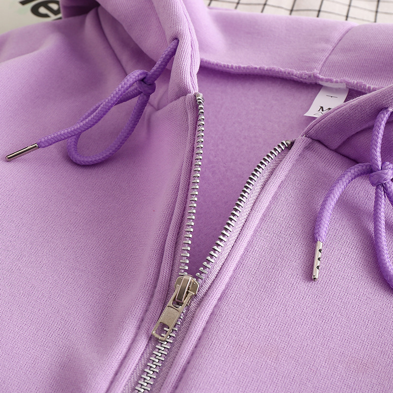 Spring and Autumn Zipper Solid - Embroidery Zip Up Hoodie 评论和价格