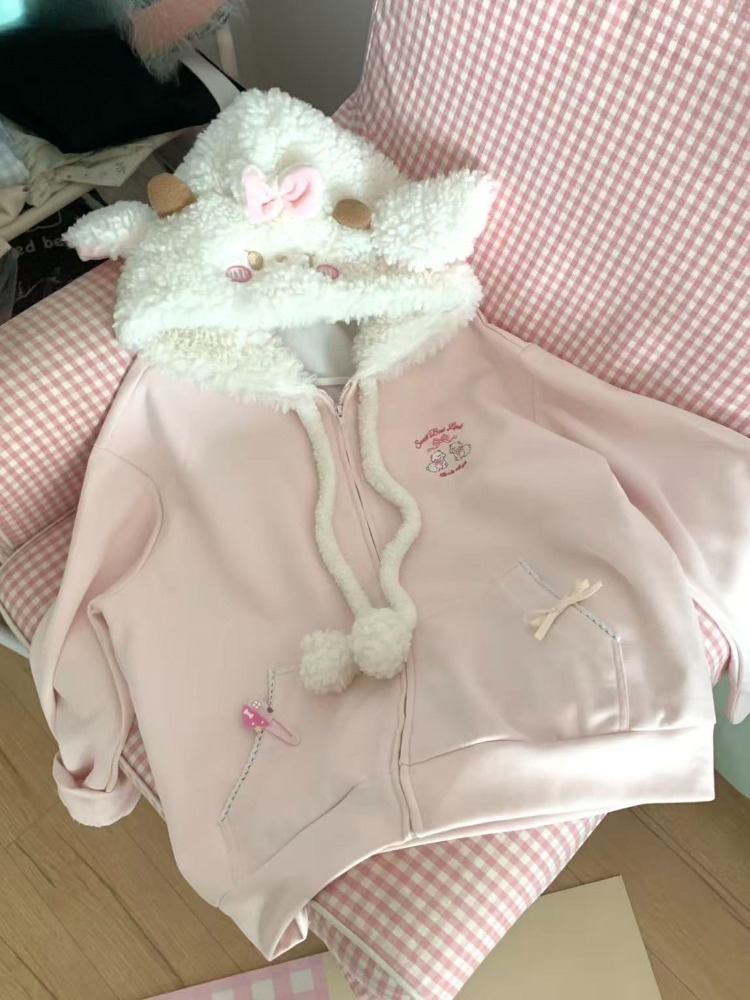 Autumn Kawaii Sweet Long Sleev - Embroidery Zip Up Hoodie 评论和价格