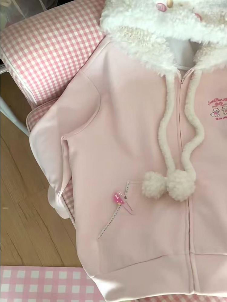 Autumn Kawaii Sweet Long Sleev - Embroidery Zip Up Hoodie 评论和价格