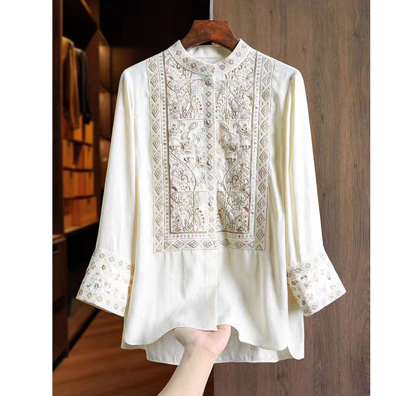 Summer Silk+Rayon Fabric New C - Embroidery Men Shirt 评论和价格