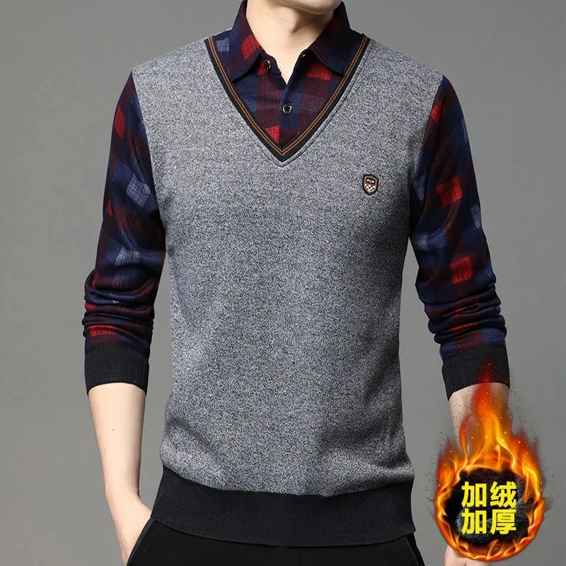 Mens Casual Fake Two Piece V N - Embroidery Men Shirt 评论和价格