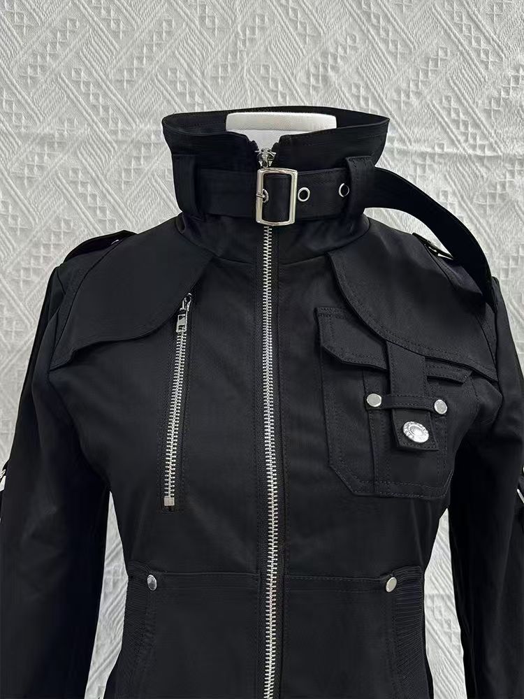 Y2K Gothic Black Slim Double Z - Embroidery Zip Up Hoodie 评论和价格
