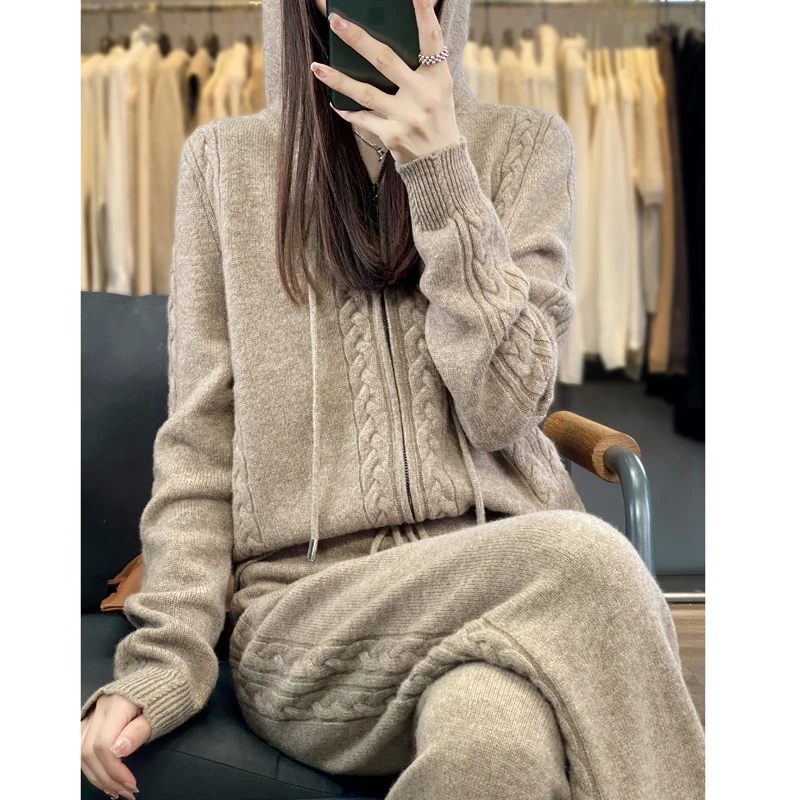 Women's Pure Cashmere Hooded C - Embroidery Zip Up Hoodie 评论和价格