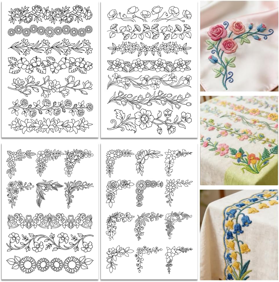 Pre-Printed Large Floral Borde - Water Soluble Stabilizer 评论和价格
