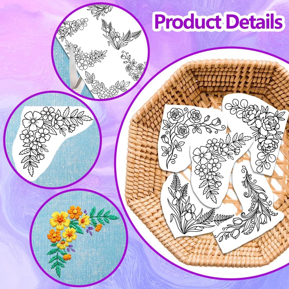 Pre-Printed Large Floral Borde - Water Soluble Stabilizer 评论和价格